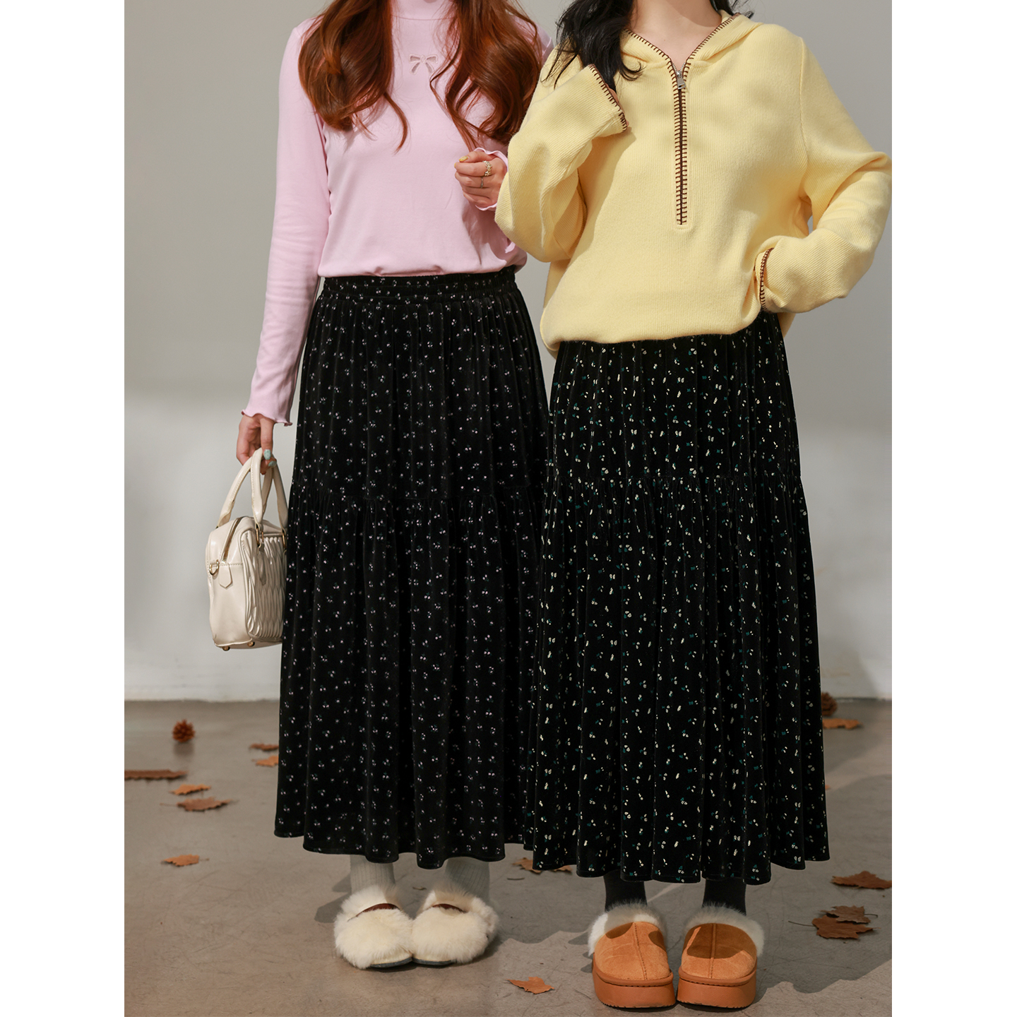 【12/08 20点 新品88折+立减15%】DM100大码碎花丝绒伞摆半身裙