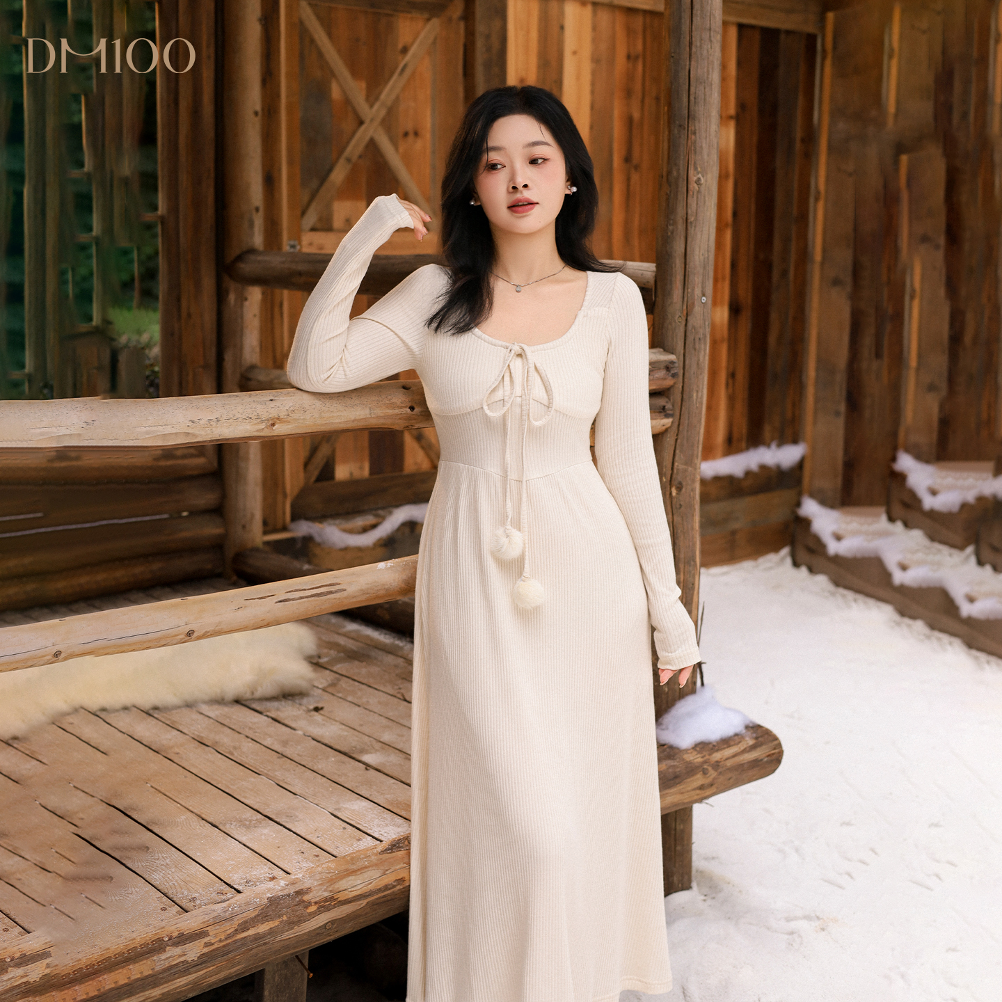 【10/31 新品88折+立减15%】DM100大码大U领弹力针织打底连衣裙