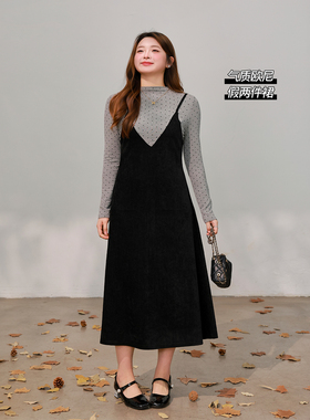 【12/26 单品85折+立减10%】DM100假两件撞色波点收腰连衣裙