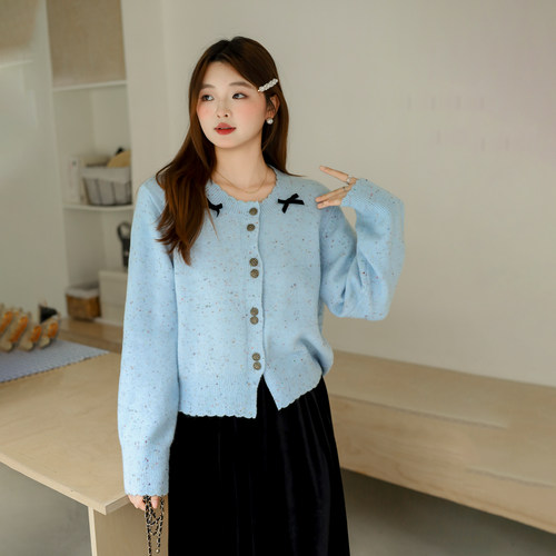 DM100大码百分百女装微胖mm冬季甜美时尚百搭彩点正肩毛衣针织衫