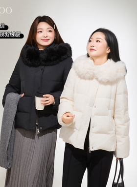 DM100大码百分百女装微胖mm冬季收腰加厚立领短款连帽羽绒服外套