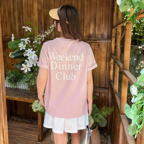 DM100大码百分百女装夏季微胖mm休闲百搭圆领字母印花口袋宽松T恤