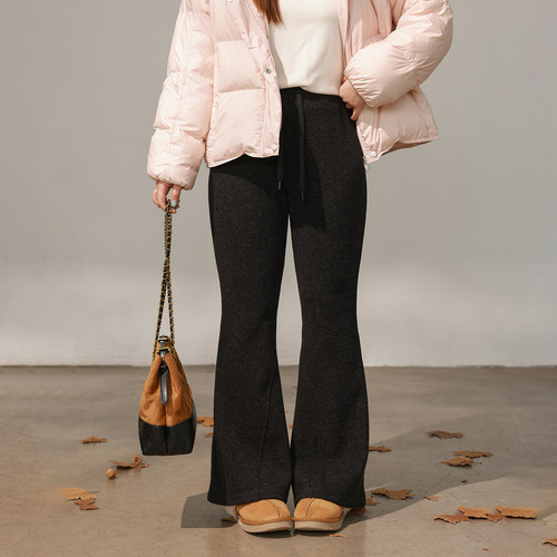 DM100大码百分百女装微胖mm冬季休闲百搭弹力保暖仿羊绒微喇裤