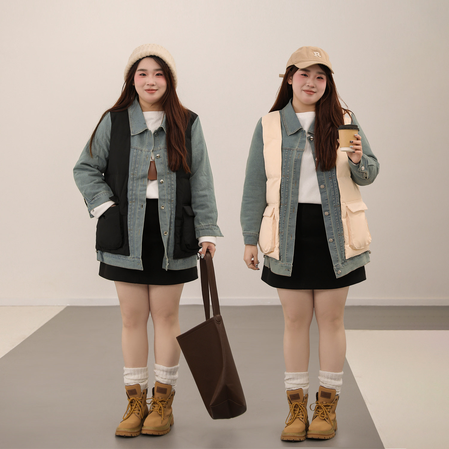 DM100牛仔拼接棉服外套