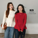 弹力莫代尔磨毛花边收腰T恤打底衫 微胖mm冬季 百分百女装 DM100大码