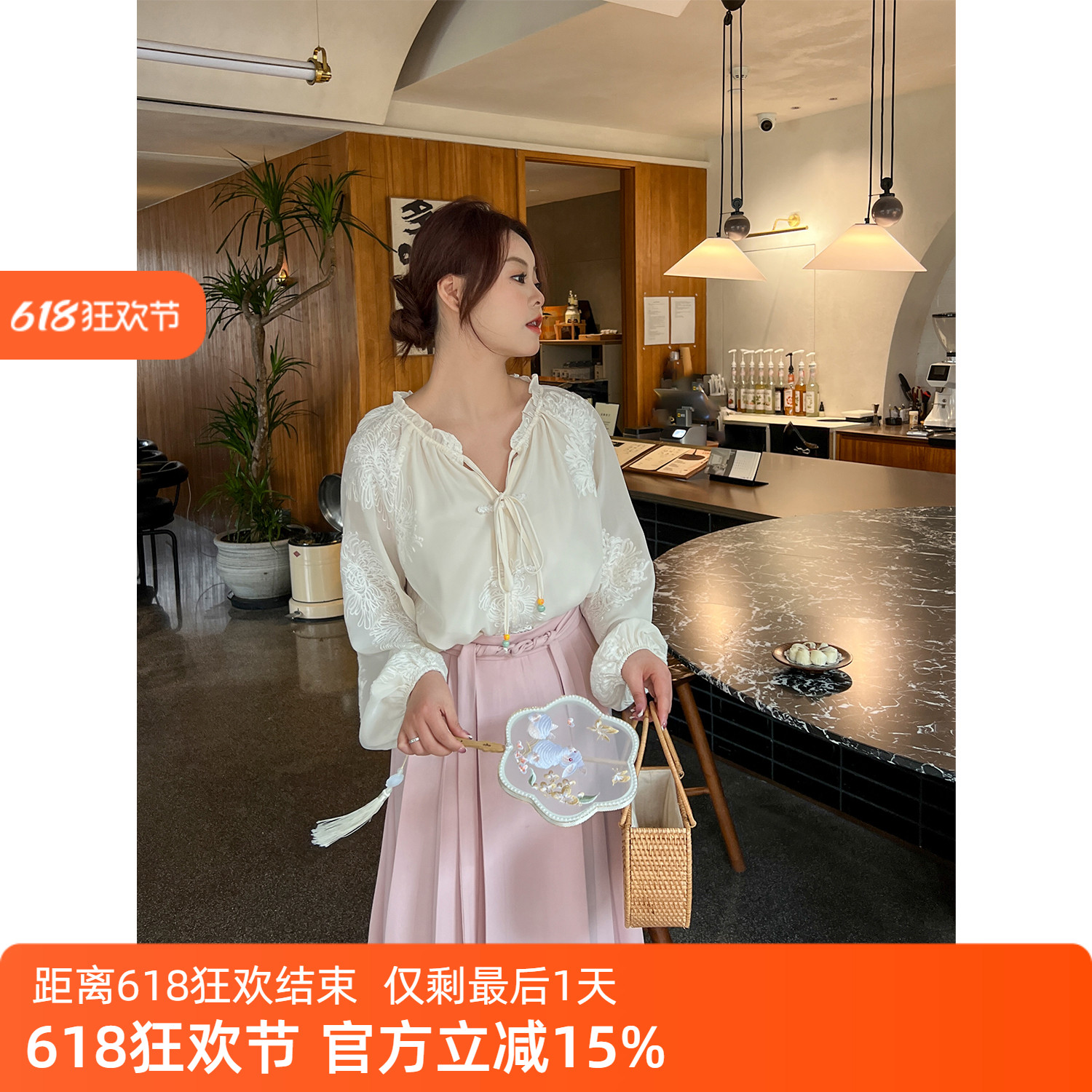 DM100大码百分百女装春微胖mm新中式套装国风衬衫百褶马面裙