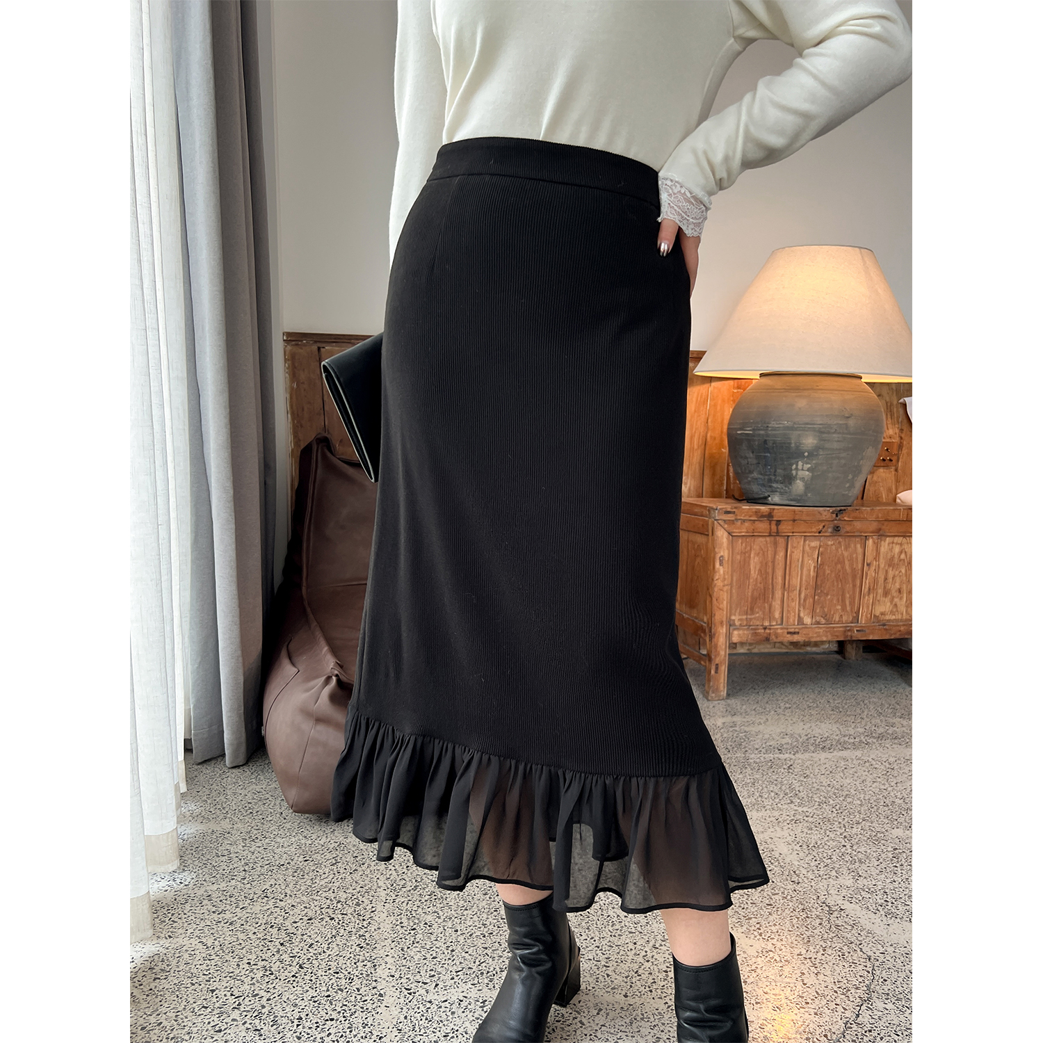 DM100微胖mm大码针织半身裙