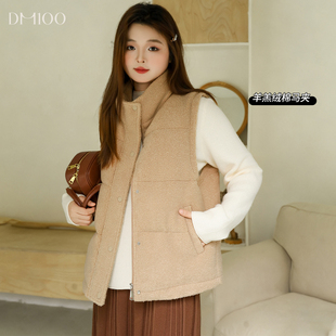 百搭保暖羊羔毛立领直筒棉服马甲 微胖mm冬季 DM100大码 百分百女装