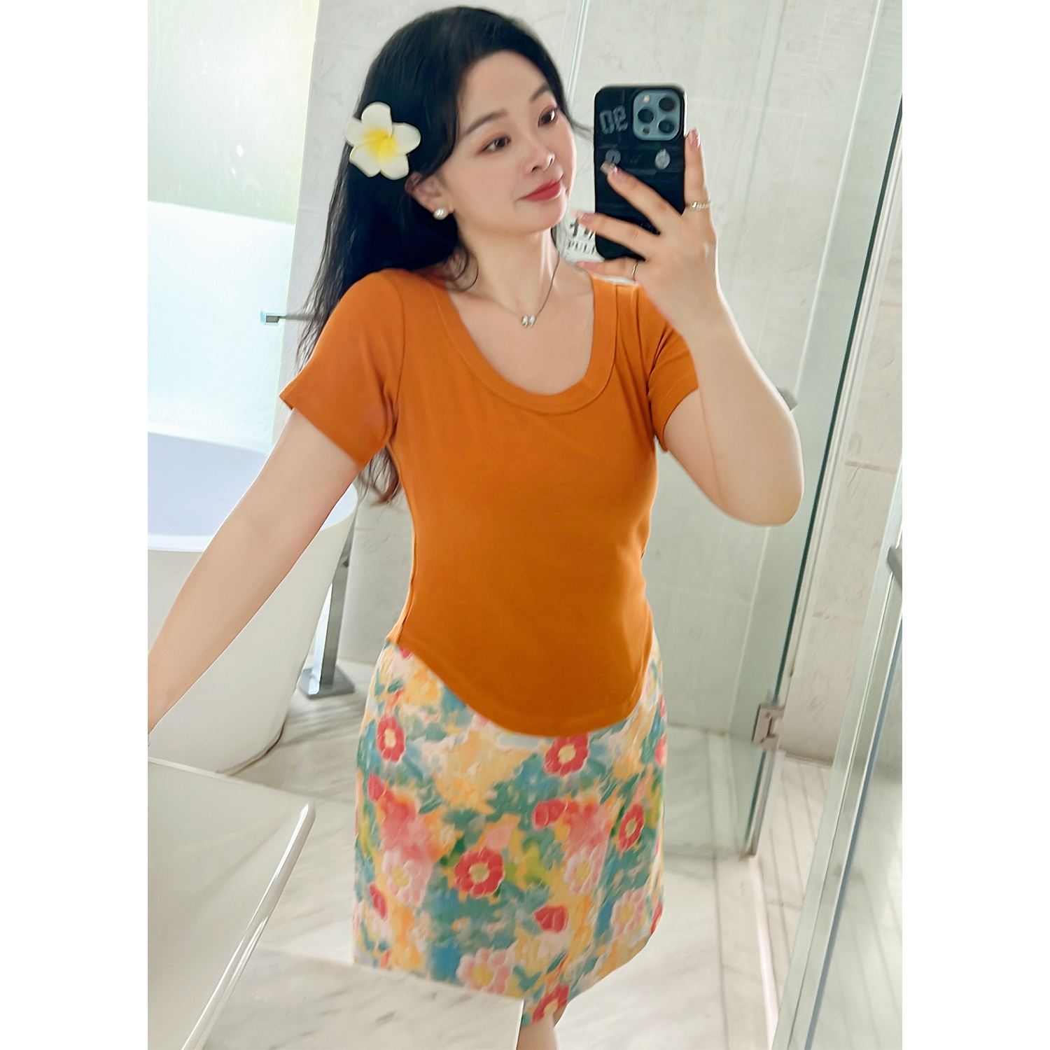 DM100大码百分百女装夏季胖mm多巴胺修身T恤印花牛仔短裙绝美套装