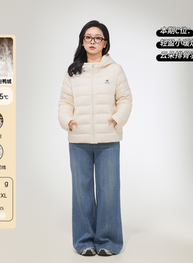 DM100大码百分百女装微胖mm冬季正肩连帽短款轻薄三防排骨羽绒服