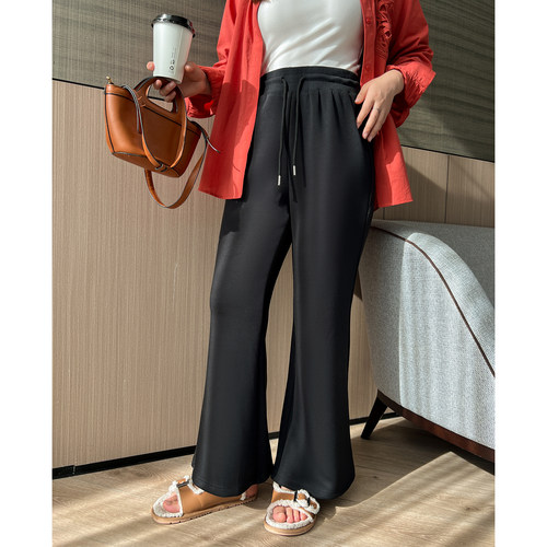 DM100大码百分百女装秋季微胖mm纯色百搭休闲裤显瘦阔腿微喇裤