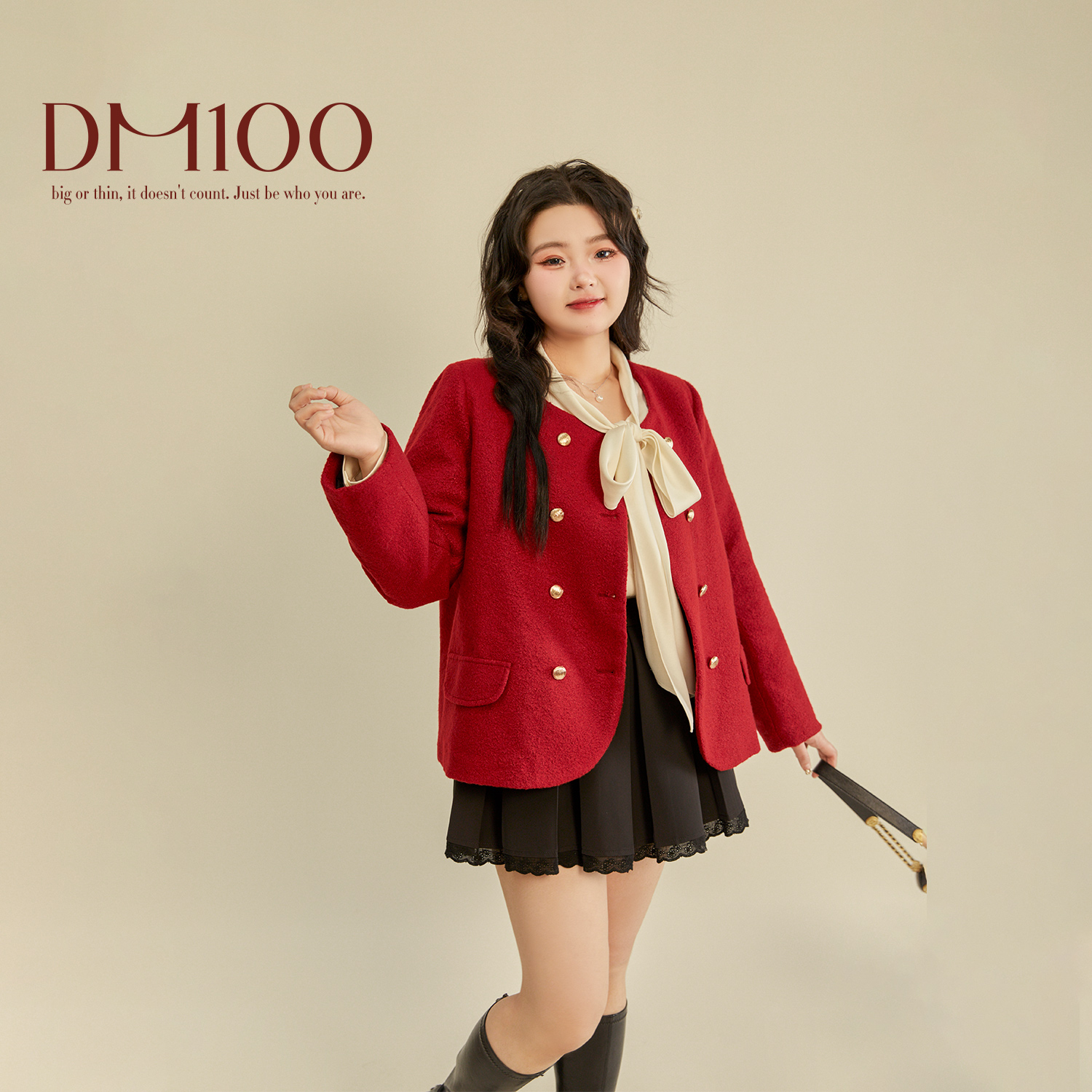DM100大码百分百胖mm女装气质精致正肩双排扣羽绒内胆单面呢外套