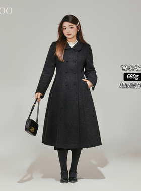 DM100大码百分百女装微胖mm冬加厚保暖收腰显瘦长款毛呢大衣外套