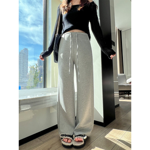 秋微胖mm基础纯色百搭空气层显瘦阔腿休闲裤 DM100大码 百分百女装