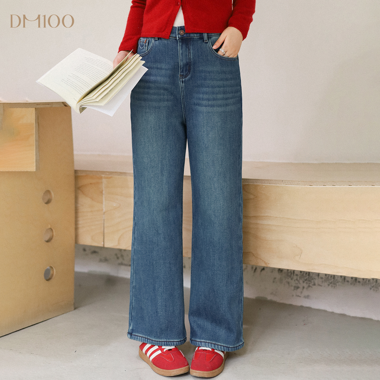 【11/10 20点 新品88折+立减15%】DM100百搭加绒窄版直筒牛仔裤