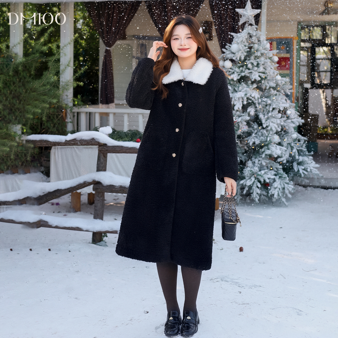 【11/10 20点 新品88折+立减15%】DM100撞色翻领皮毛一体厚外套