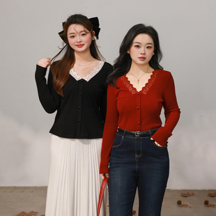 20点 新品 花边V领修身 针织T恤 DM100大码 立减15% 88折