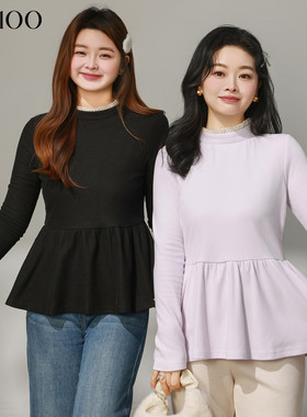 DM100大码百分百女装微胖mm冬季半高领花边收腰散摆打底德绒T恤