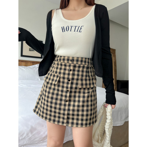 【格子半身裙】韩系学院风直筒裙
