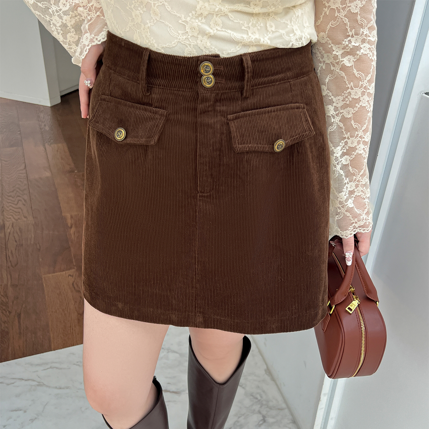 遮胯A字短裙灯芯绒半身裙