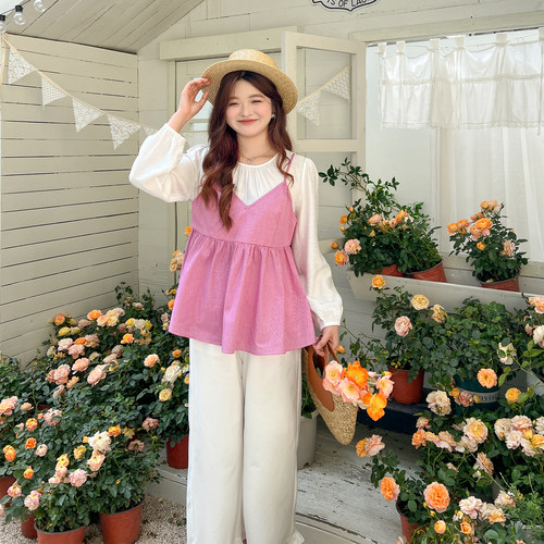 DM100大码百分百女装2025新款胖mm洋气巨遮肉假两件拼接撞色衬衫