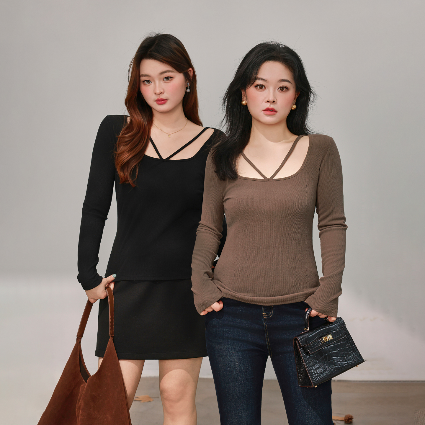 【12/17 20点 新品88折+立减15%】DM100大码U领弹力针织衫打底T恤