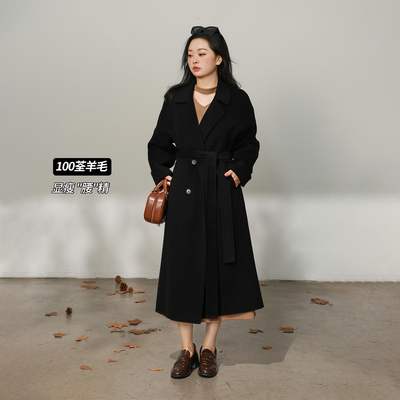 DM100大码百分百女装微胖mm冬季宽松舒适双面呢全羊毛大衣外套