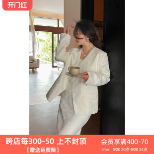 新中式 高级感西装 微胖2024春季 新款 百分百女装 半裙套装 DM100大码