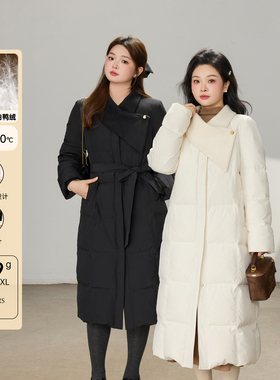 DM100大码百分百女装微胖mm冬季立体领显瘦收腰加厚直筒长羽绒服