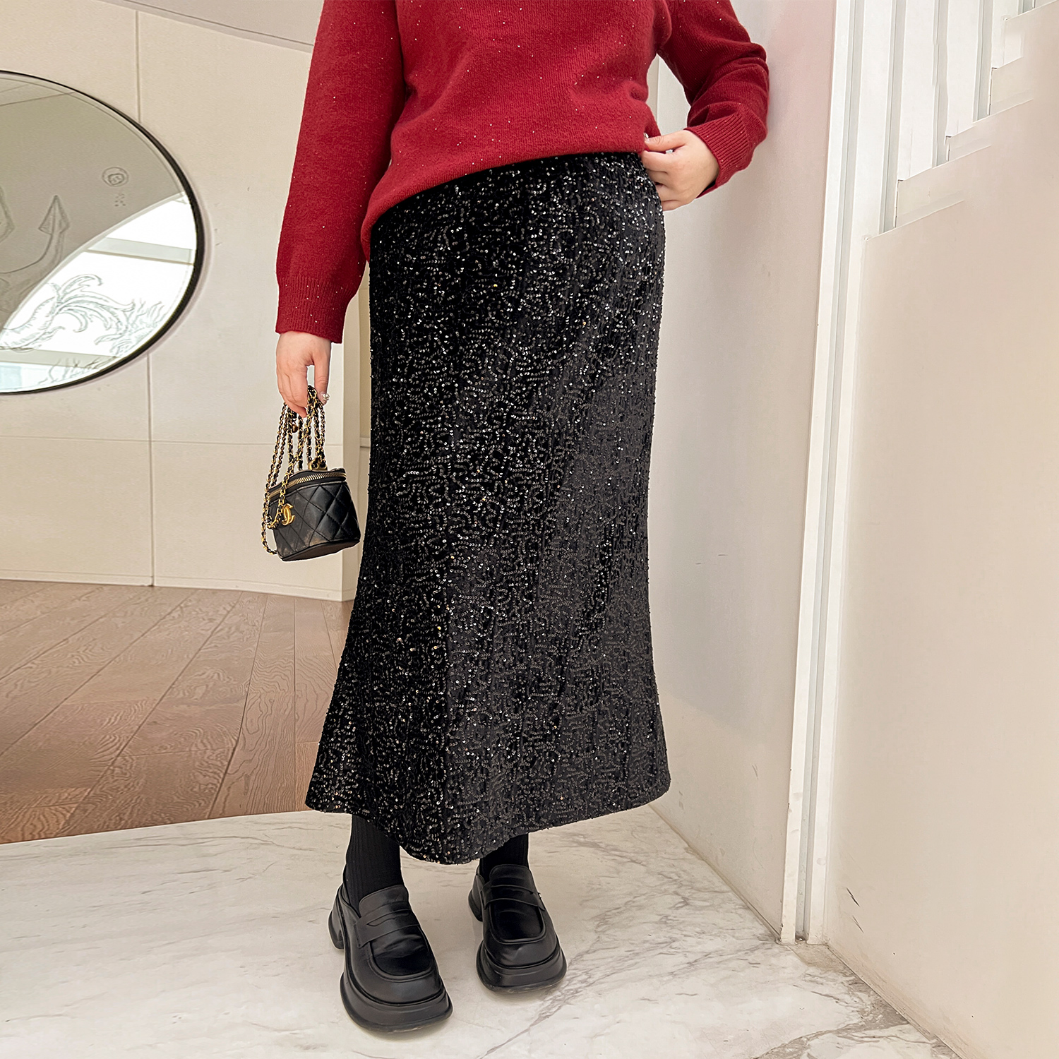 纯欲风亮片裙中长款半身裙