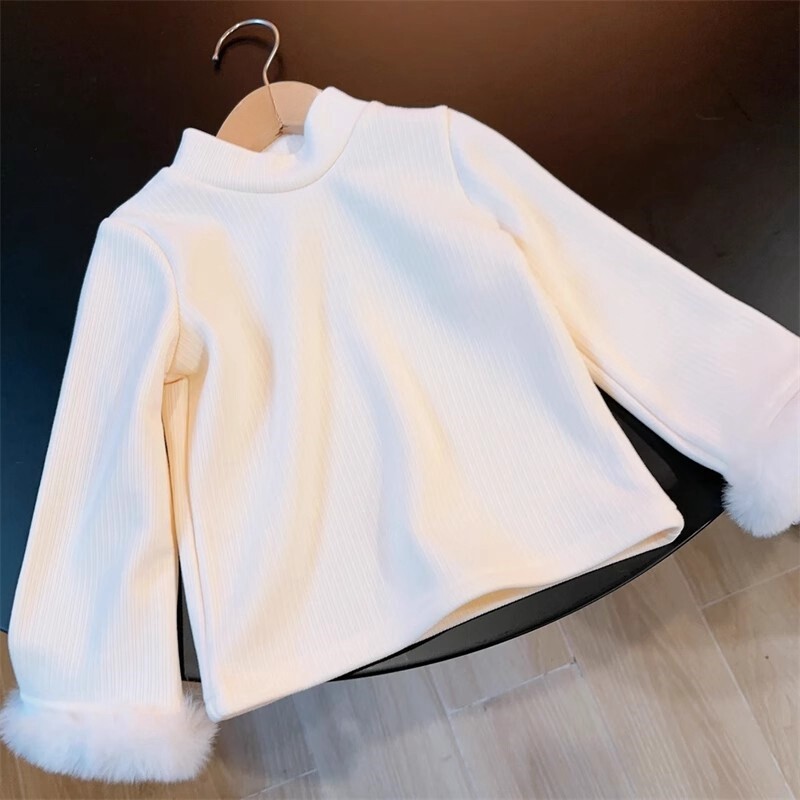 圆领韩版长袖袖口毛毛打底衫