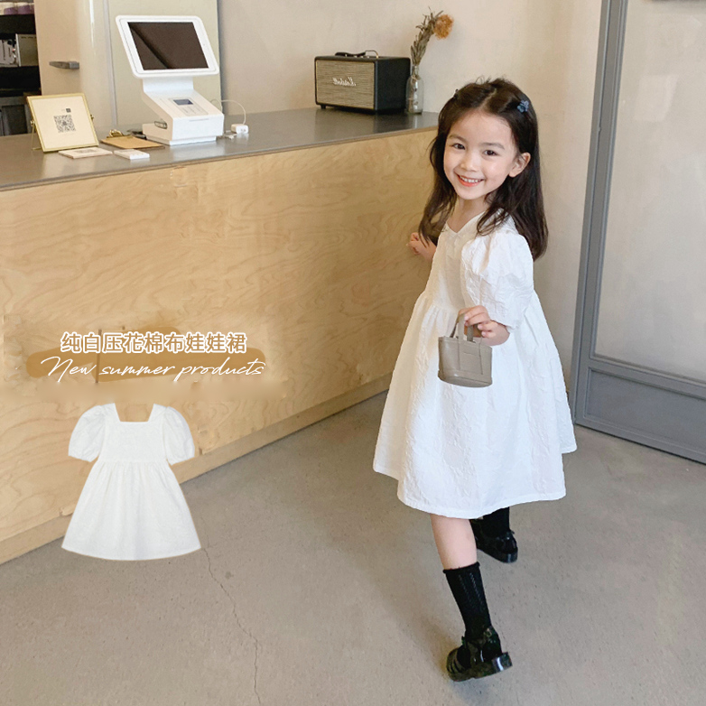 女童2025夏装新款纯棉洋气一直领公主裙短袖名媛风宝宝连衣裙子潮