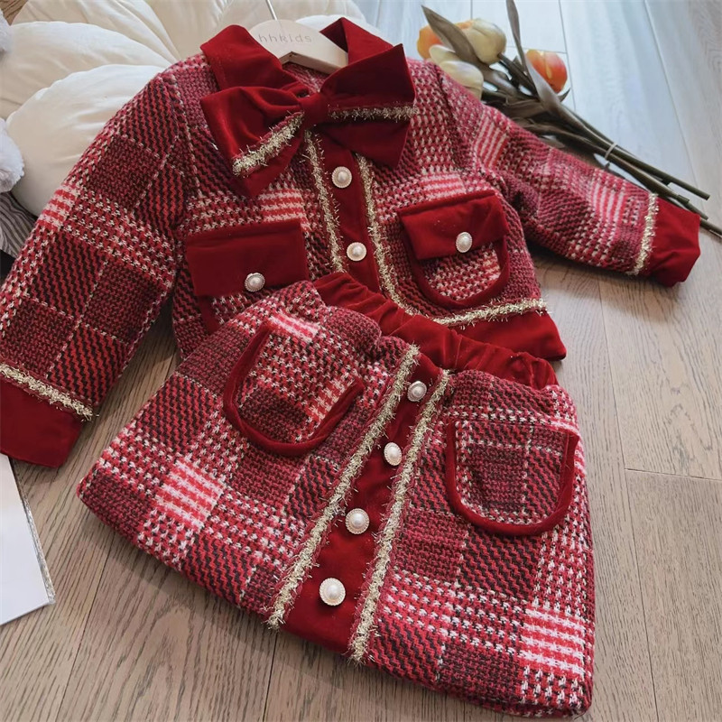 女童小香风粗花呢套装2025冬季新款儿童格纹长袖外套短裙两件套潮,童装/婴儿装/亲子装,套装,淘宝优惠券,粉丝福利购,淘宝优惠卷