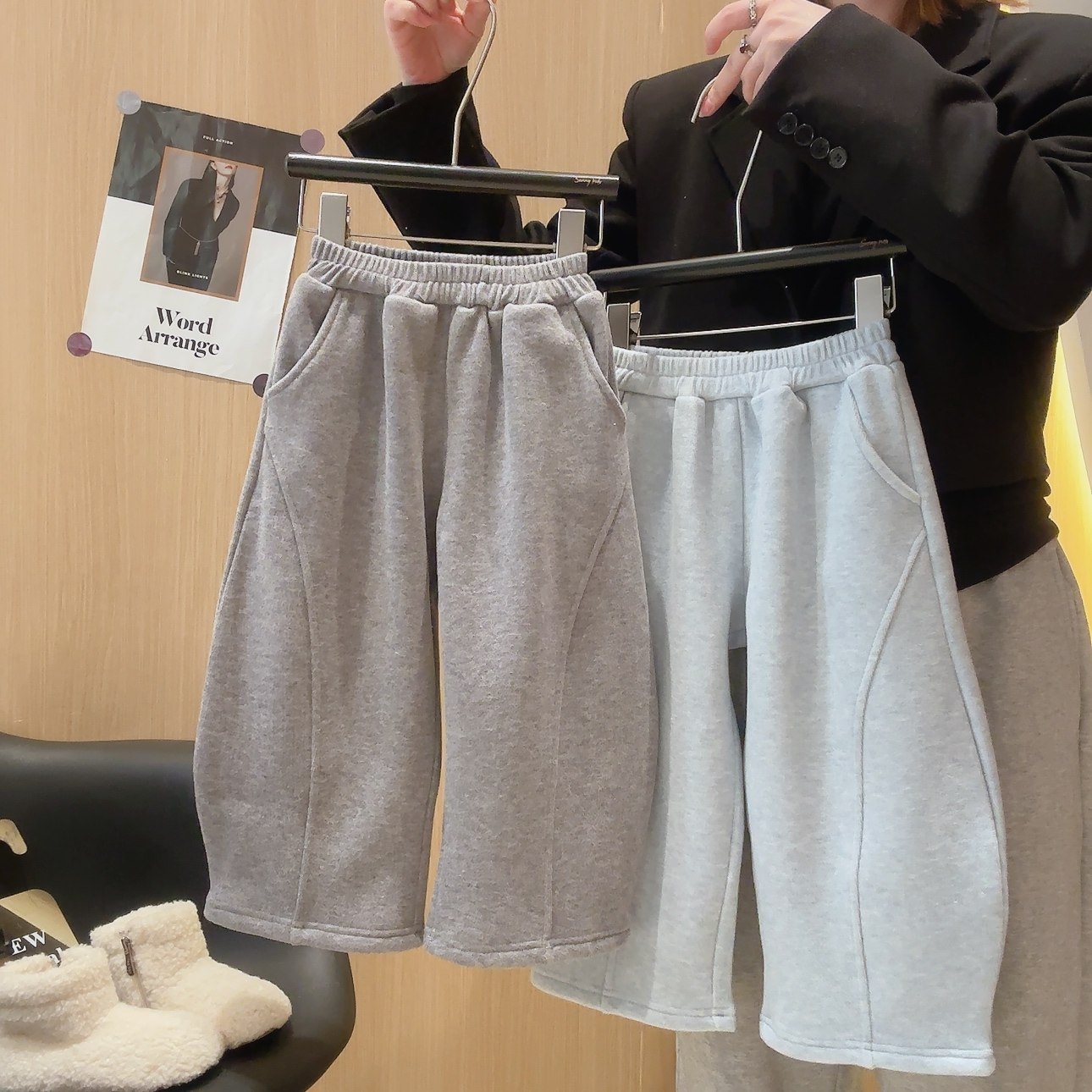 2025冬季新款女童加绒加厚弯刀裤