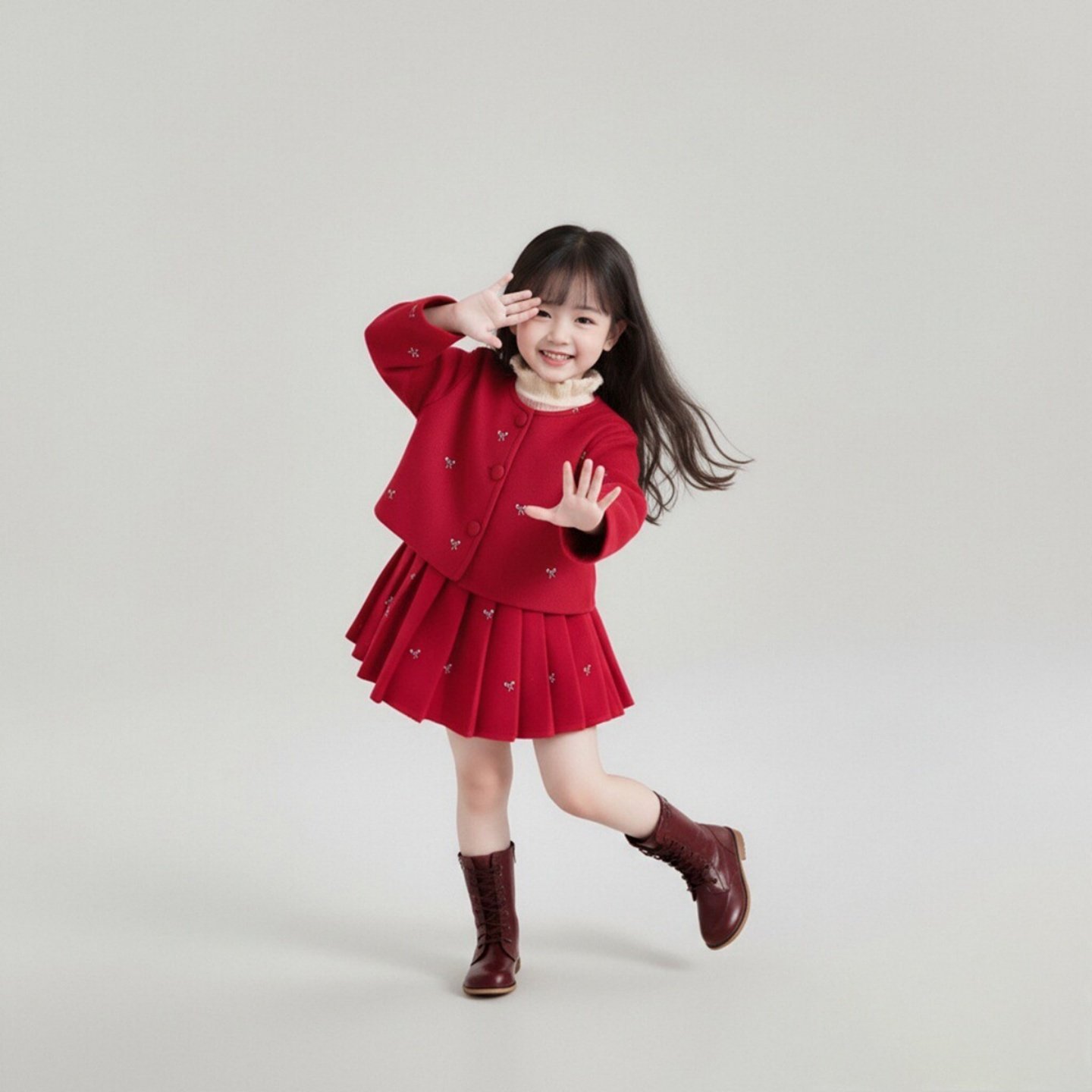 女童大红过年套装冬季新款女宝宝洋气时尚新中式外套百褶裙两件套,童装/婴儿装/亲子装,套装,淘宝优惠券,粉丝福利购,淘宝优惠卷