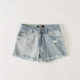 毛边A字牛仔短裤 复古高腰趣味条纹拼接短裤 女夏牛货 严重瑕疵