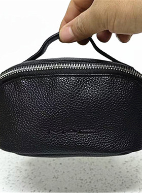 包邮MAC魅可黑色PU拉链化妆包长方形手提便携大容量收纳包高质感