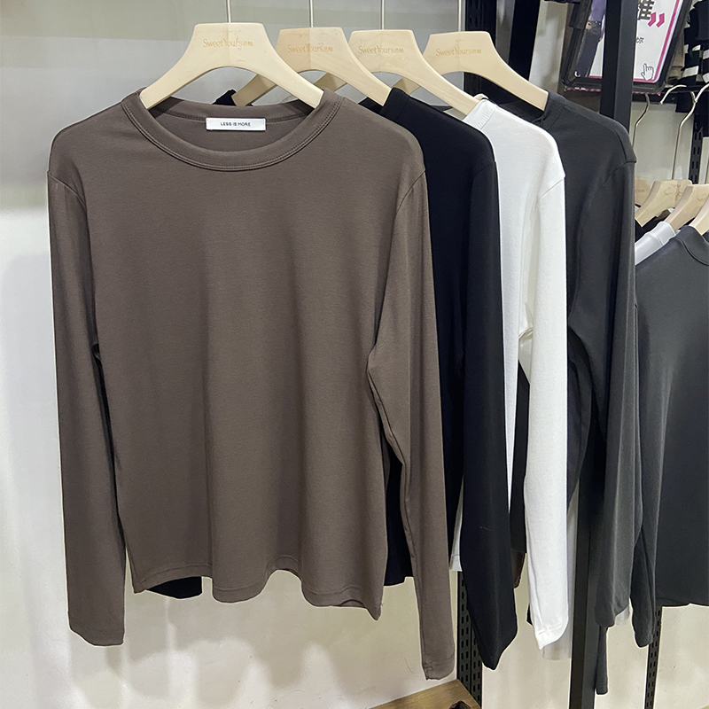 色柚3570美娜舒丹秋冬女纯色圆领长袖打底衫修身内搭外穿上衣