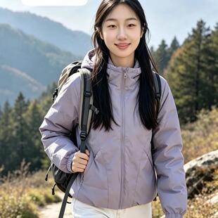 轻户外93秋冬新连帽两面穿羊毛户外运动休闲百搭外套女士面包服