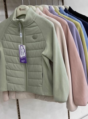 猫有范8858男女中大儿童装青少年秋冬拼接羊毛立领厚外套保暖云感