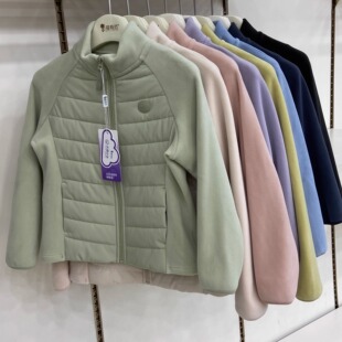 猫有范8858男女中大儿童装 青少年秋冬拼接羊毛立领厚外套保暖云感