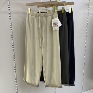 26夏她炽2647-2宽松透气亚麻休闲裤八九分翻边女元宝裤梨形好彩
