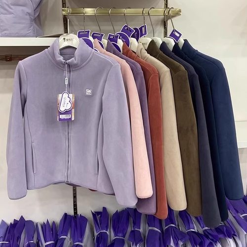 2070冬季男女士长绒加厚云感外套保暖上衣拉链防风绒衫立领