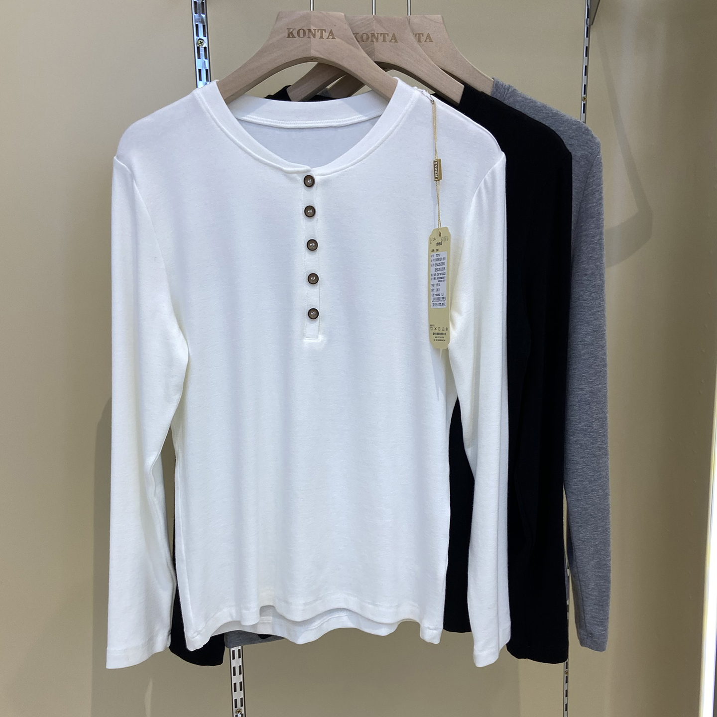 庄泰7312秋冬新款保暖正肩女士圆领纽扣T恤打底衫卫衣显瘦上衣棉