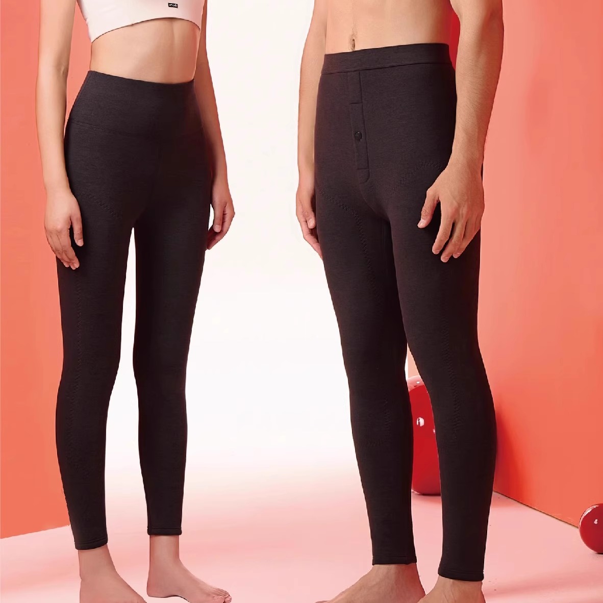 70293圣雅美秋冬新款男女金织暖绒带护膝中厚高腰打底保暖裤420克