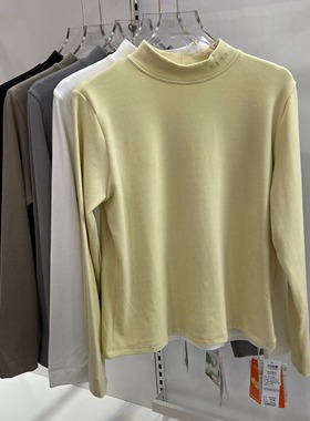 富欣娜N2000秋冬新厚款女半高中领刺绣长袖T恤打底衫修身保暖上衣