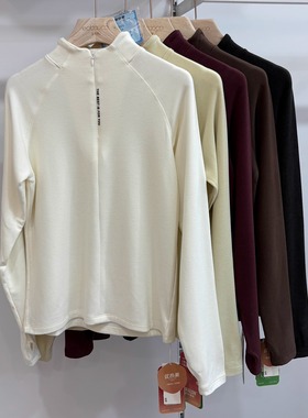优布客5864简约运动半拉链中领长袖卫衣女修身T恤打底衫保暖上衣
