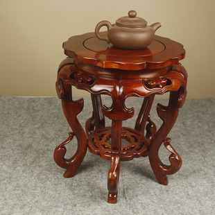 实木浮雕摆件花盆底座花瓶盆景渔缸高脚花器圆瓶青花瓷圆几底托