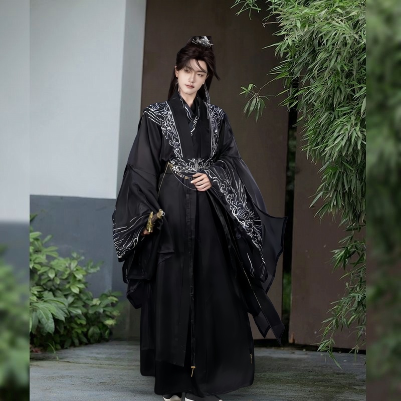 魏晋制汉服绣花蓝色黑色春夏仙气