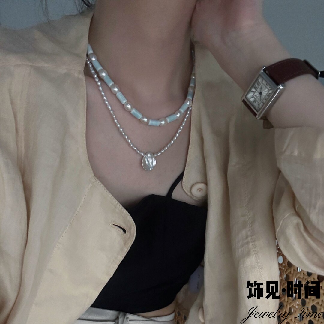 韩式蓝胖子粉胖子陶瓷珍珠项链小项链